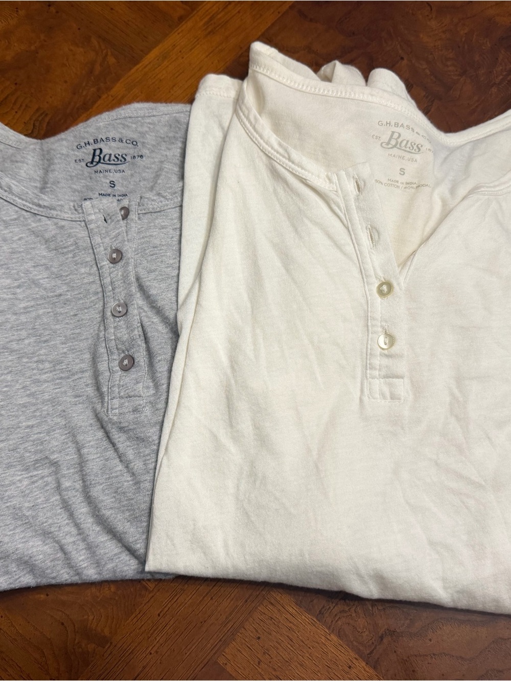 Bass Women’s Long-Sleeve Henley — White & Gray
